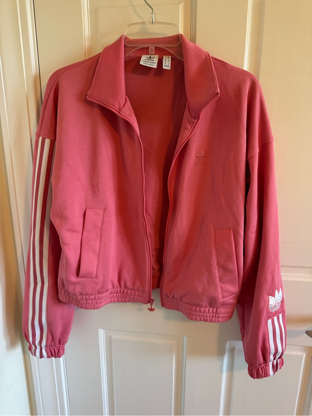 adidas Coral Pink Women's Bomber Track Jacket with Three Stripes